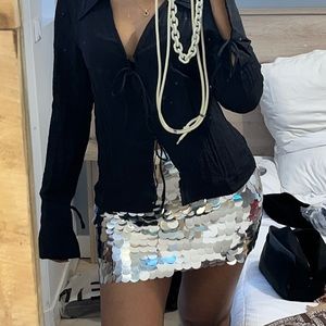H&M Thick sequin silver mini skirt